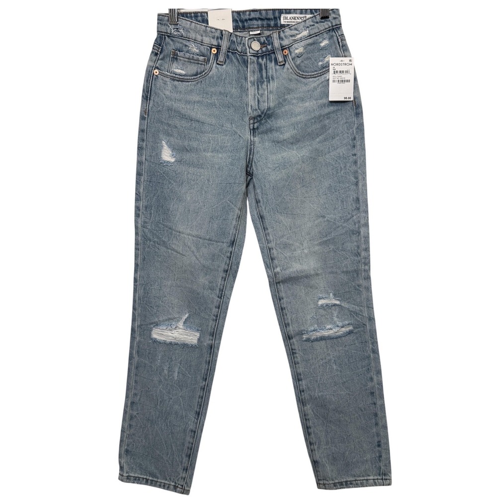 BLANKNYC Womens The Madison Crop Jeans 24 Blue High Rise Distressed Button Fly